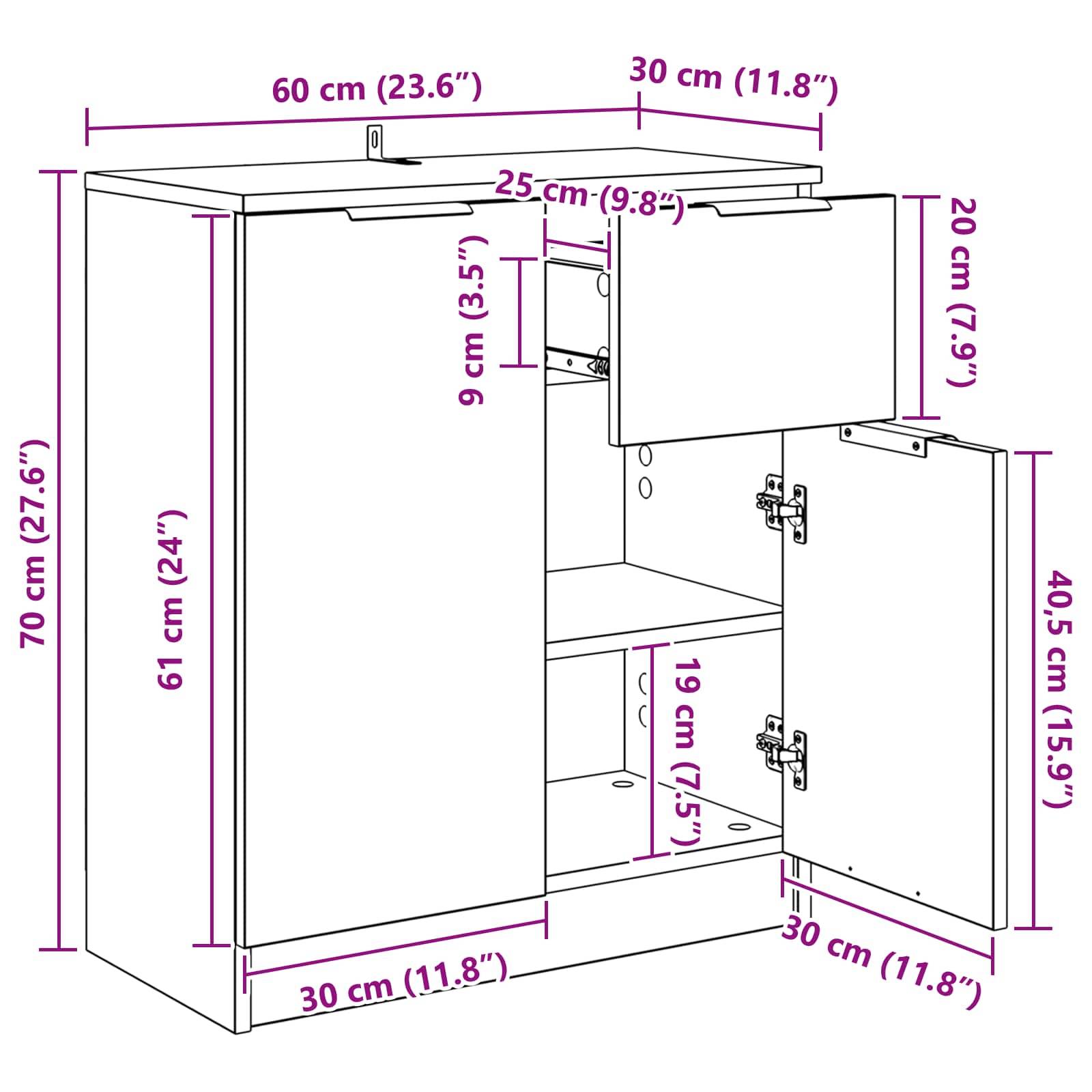 vidaXL Sideboard mit Schubladen Altholz 60 x 30 x 70 cm Holzwerkstoff