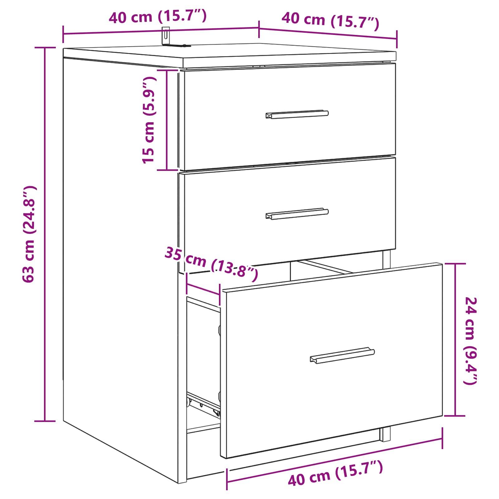 vidaXL Nachttisch mit Schubladen Altholz 40 x 40 x 63 cm Holzwerkstoff