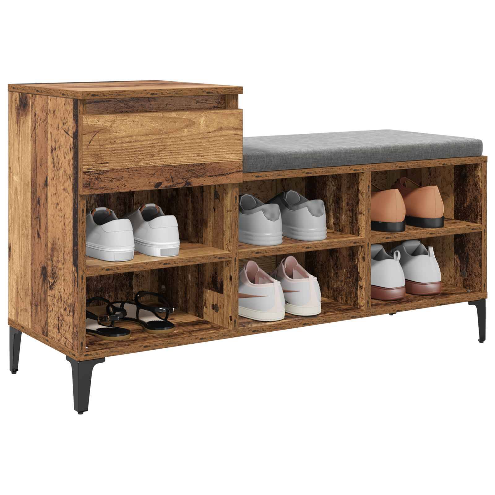 vidaXL Schuhschrank mit Regal Altholz 102 x 36 x 60 cm Holzwerkstoff