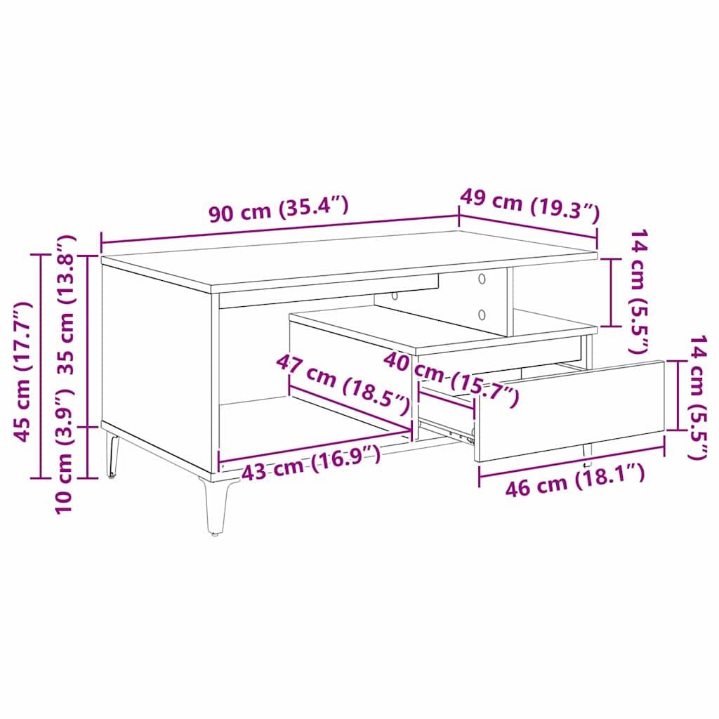 vidaXL Couchtisch Schwarz Eichen-Optik 90 x 49 x 45 cm Holzwerkstoff