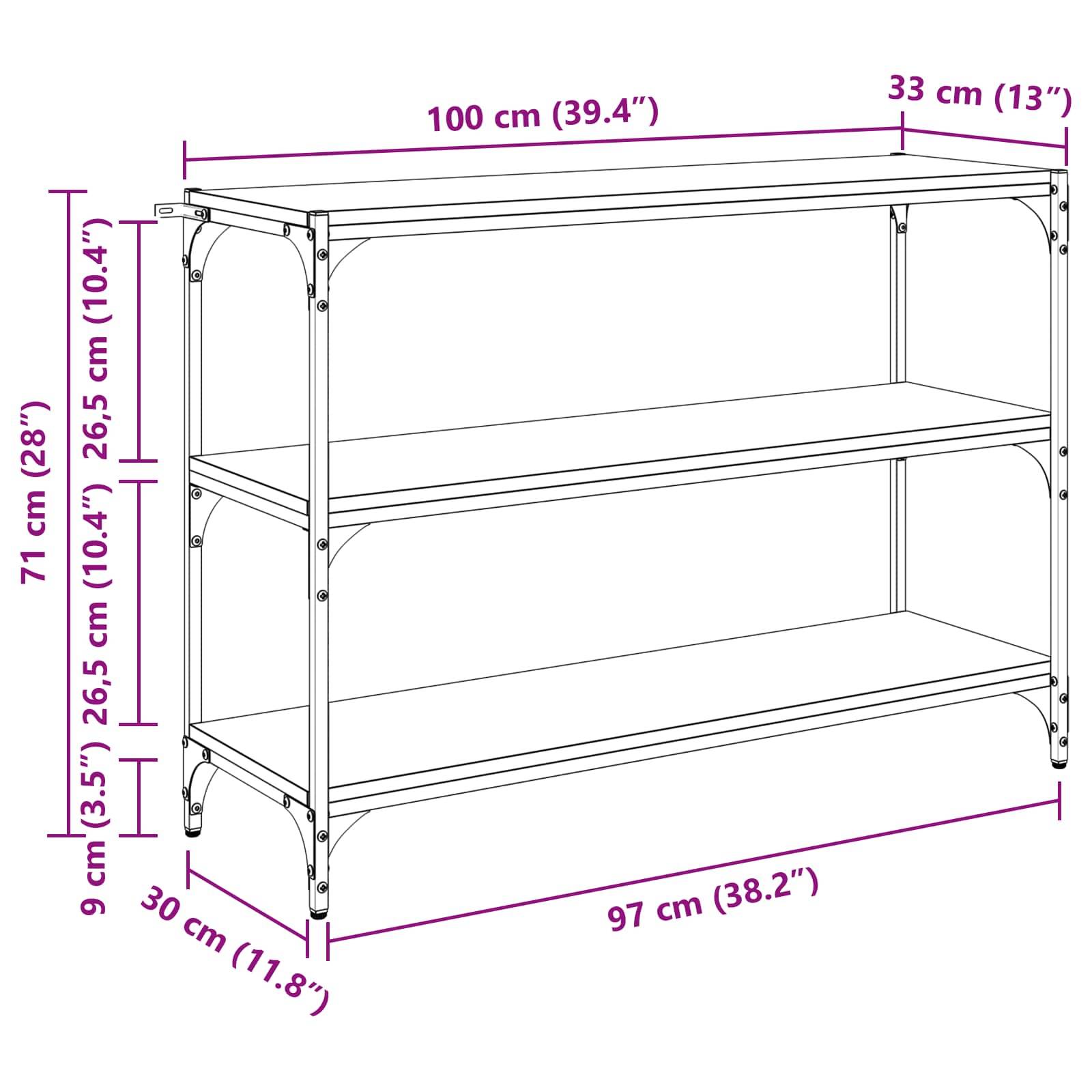 vidaXL Bücherregal Schwarz Eichen-Optik 100 x 33 x 70,5 cm
