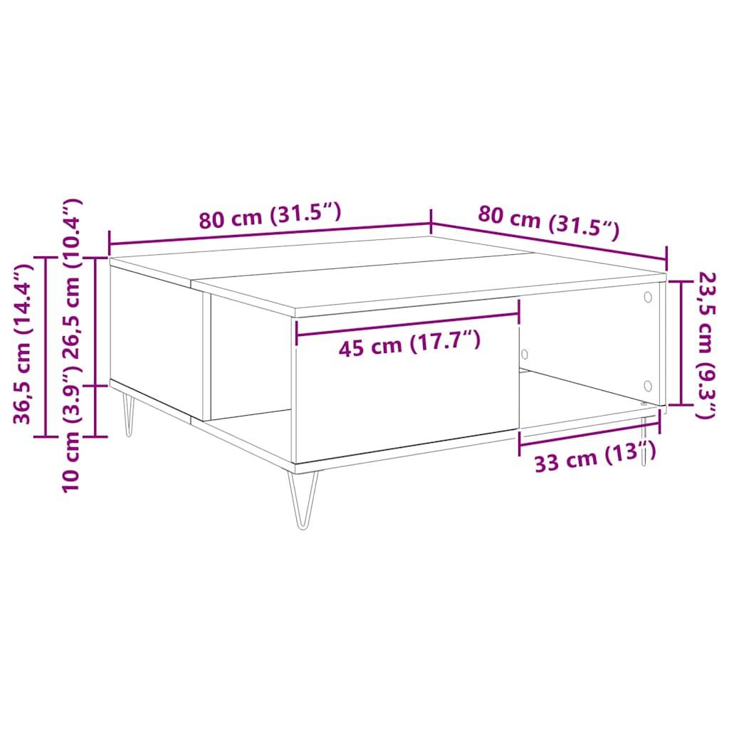 vidaXL Couchtisch Altholz 80 x 80 x 36,5 cm Holzwerkstoff