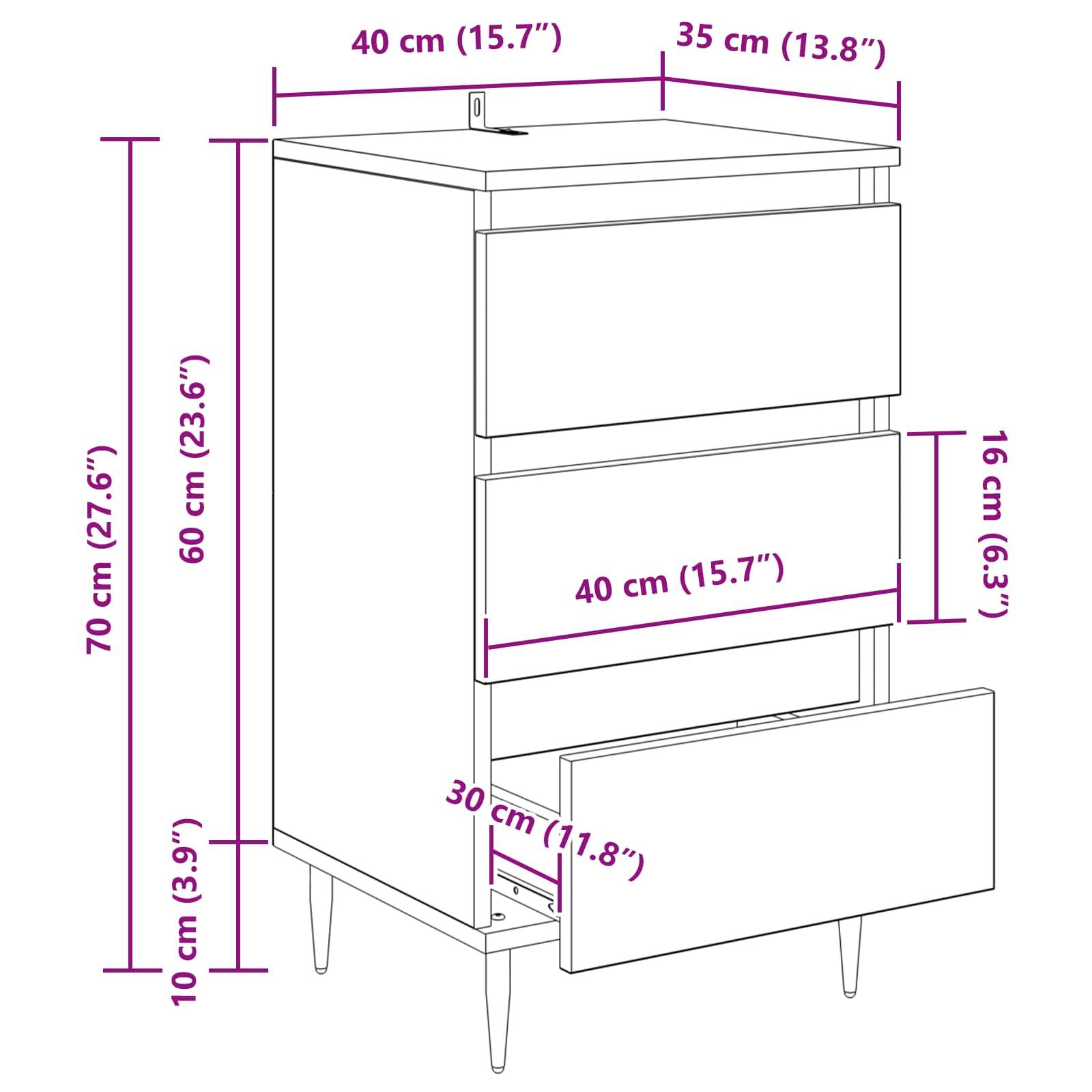 vidaXL Sideboard Artisan-Eiche 35 x 40 x 70 cm Holzwerkstoff