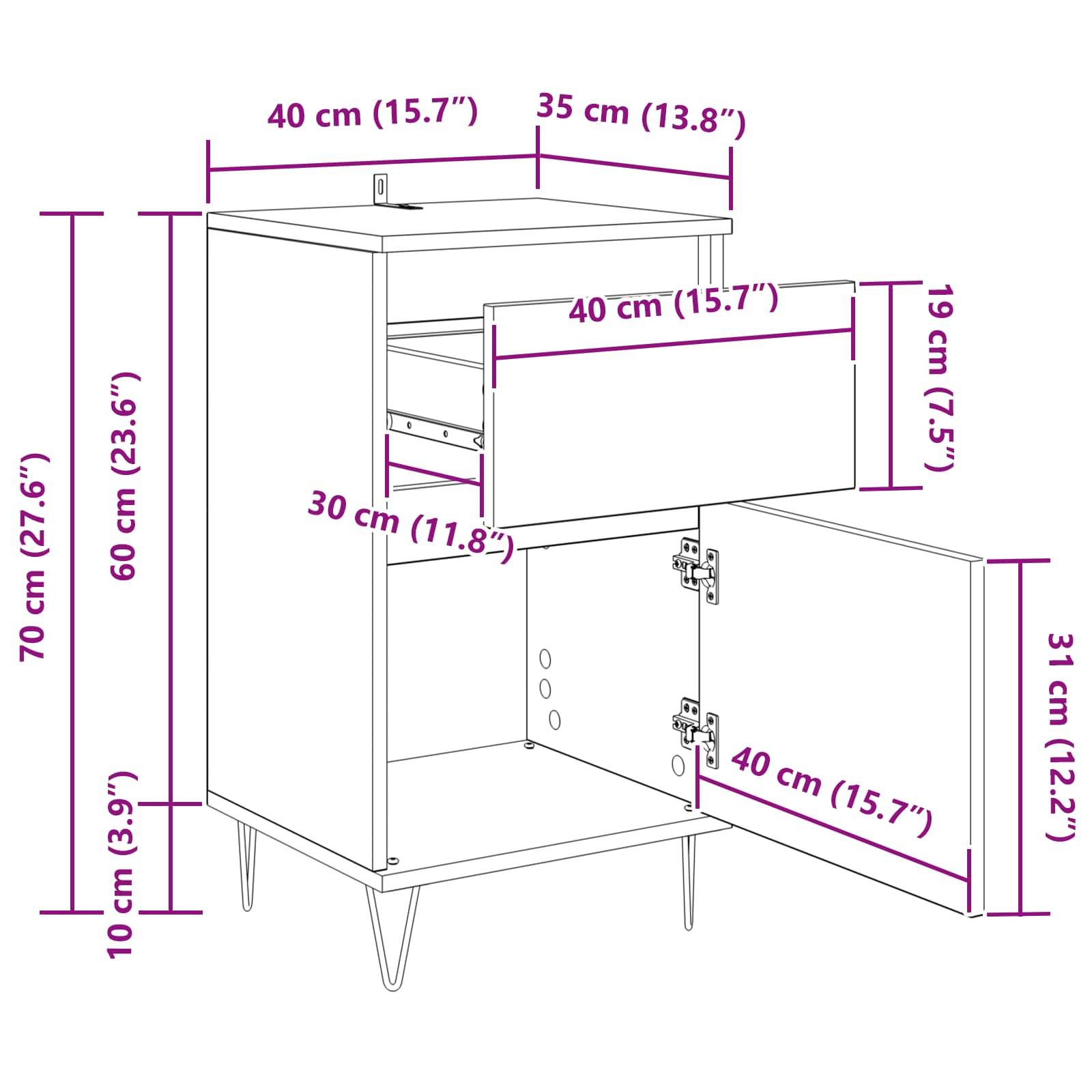 vidaXL Sideboard mit Schubladen Altholz 35 x 40 x 70 cm Holzwerkstoff