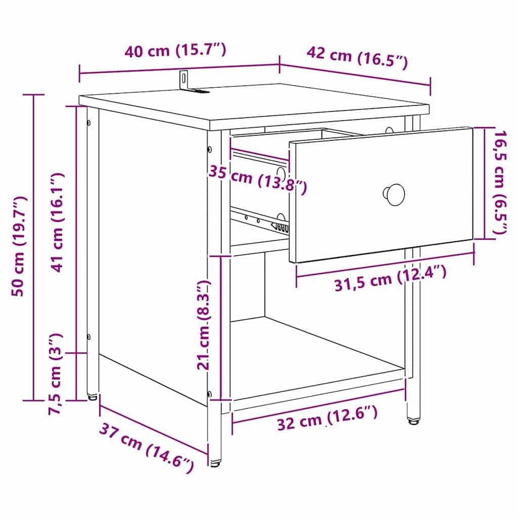 vidaXL Nachttisch Artisan-Eiche 40 x 42 x 50 cm Holzwerkstoff