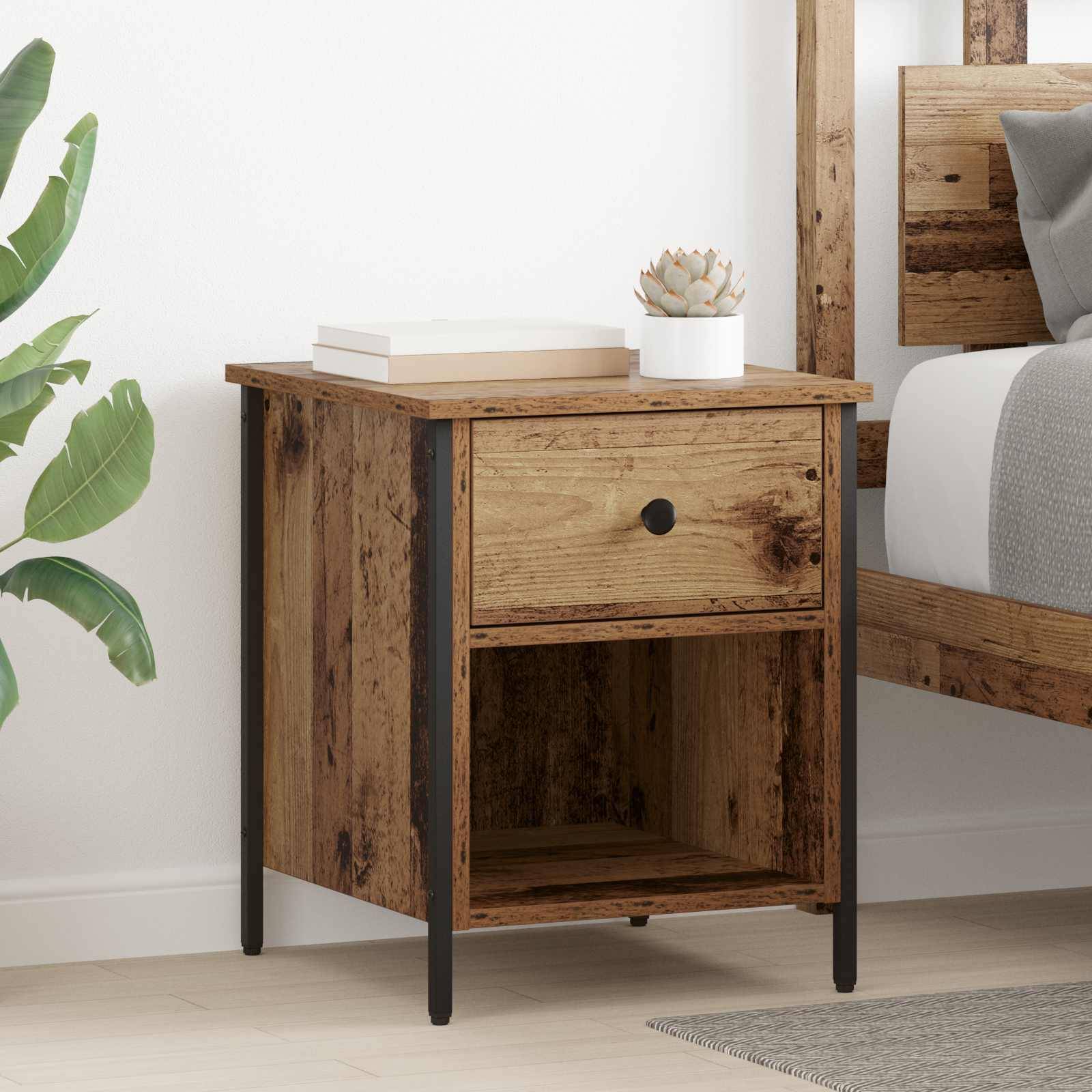 vidaXL Nachttisch mit Schubladen Altholz 40 x 42 x 50 cm Holzwerkstoff