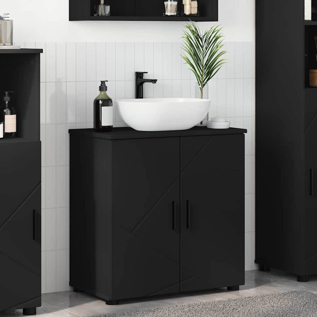 vidaXL Badezimmerschrank mit Speicher mit Tür Schwarz 61 x 35 x 64 cm