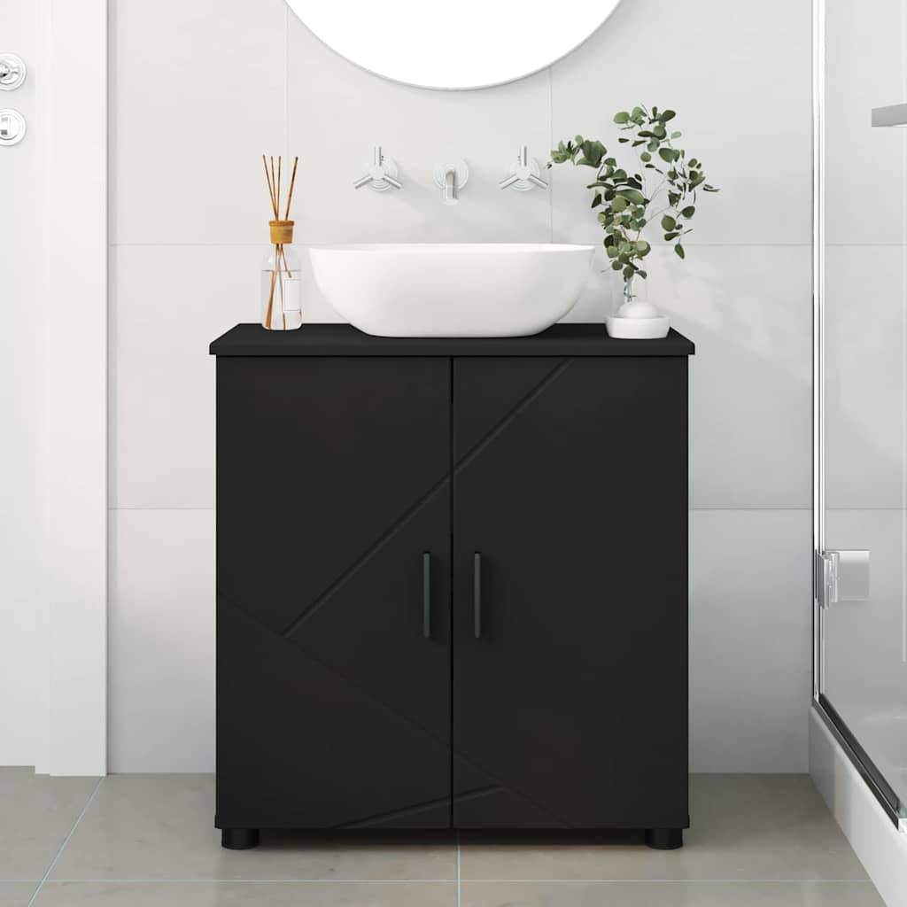 vidaXL Badezimmerschrank mit Speicher mit Tür Schwarz 61 x 35 x 64 cm