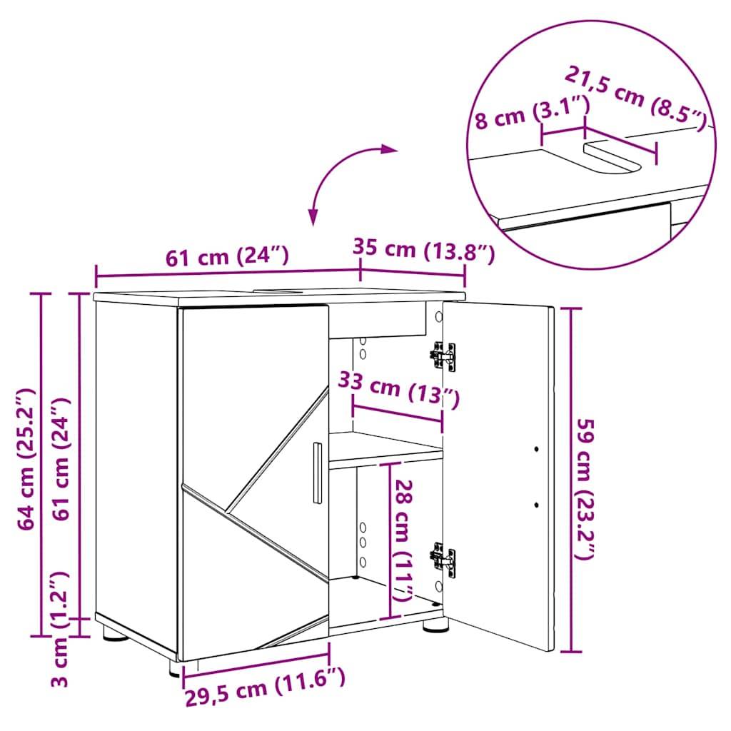 vidaXL Badezimmerschrank mit Speicher Graues Sonoma 61 x 35 x 64 cm