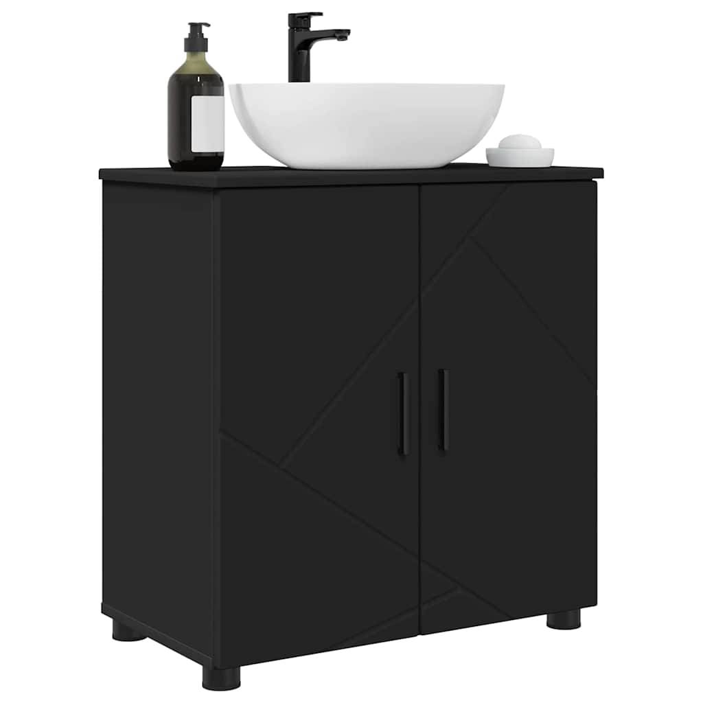 vidaXL Badezimmerschrank mit Speicher mit Tür Schwarz 61 x 35 x 64 cm