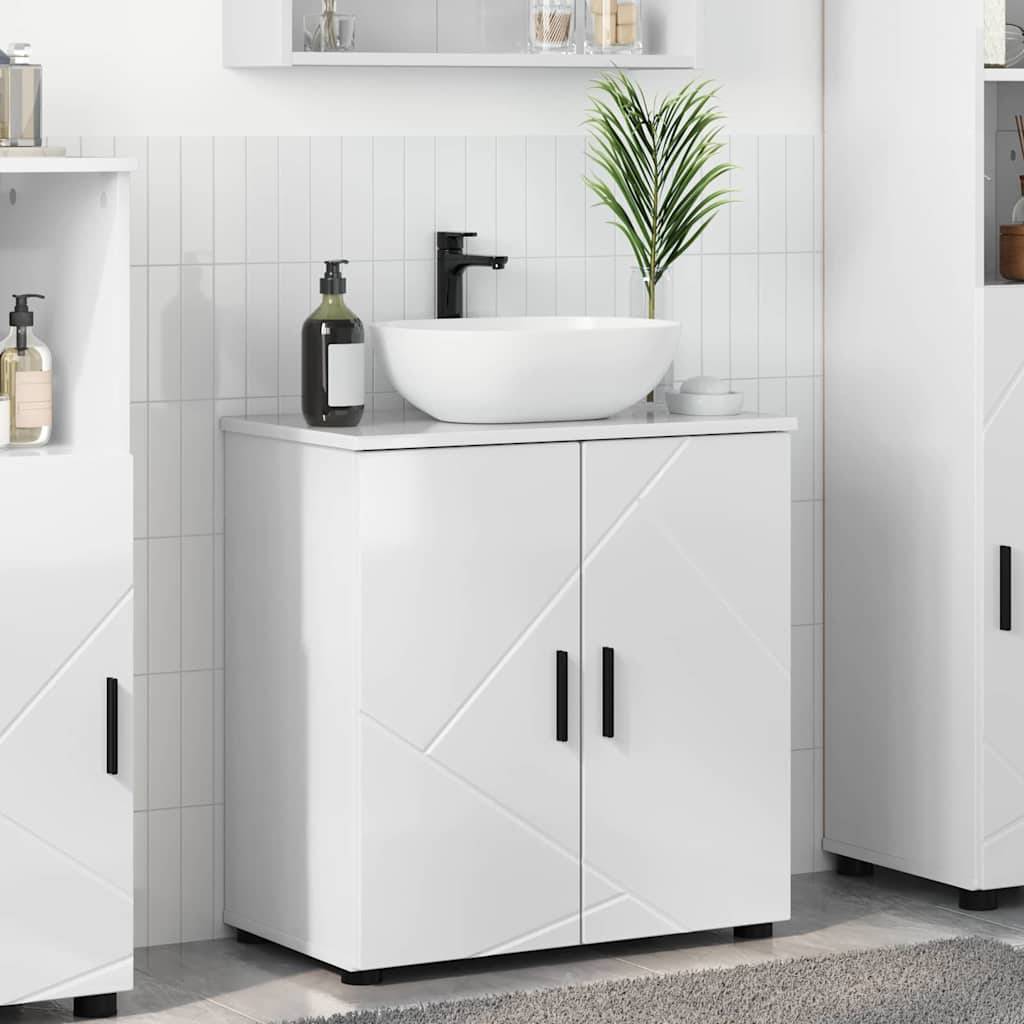 vidaXL Badezimmerschrank mit Speicher Hochglanz Weiß 61 x 35 x 64 cm