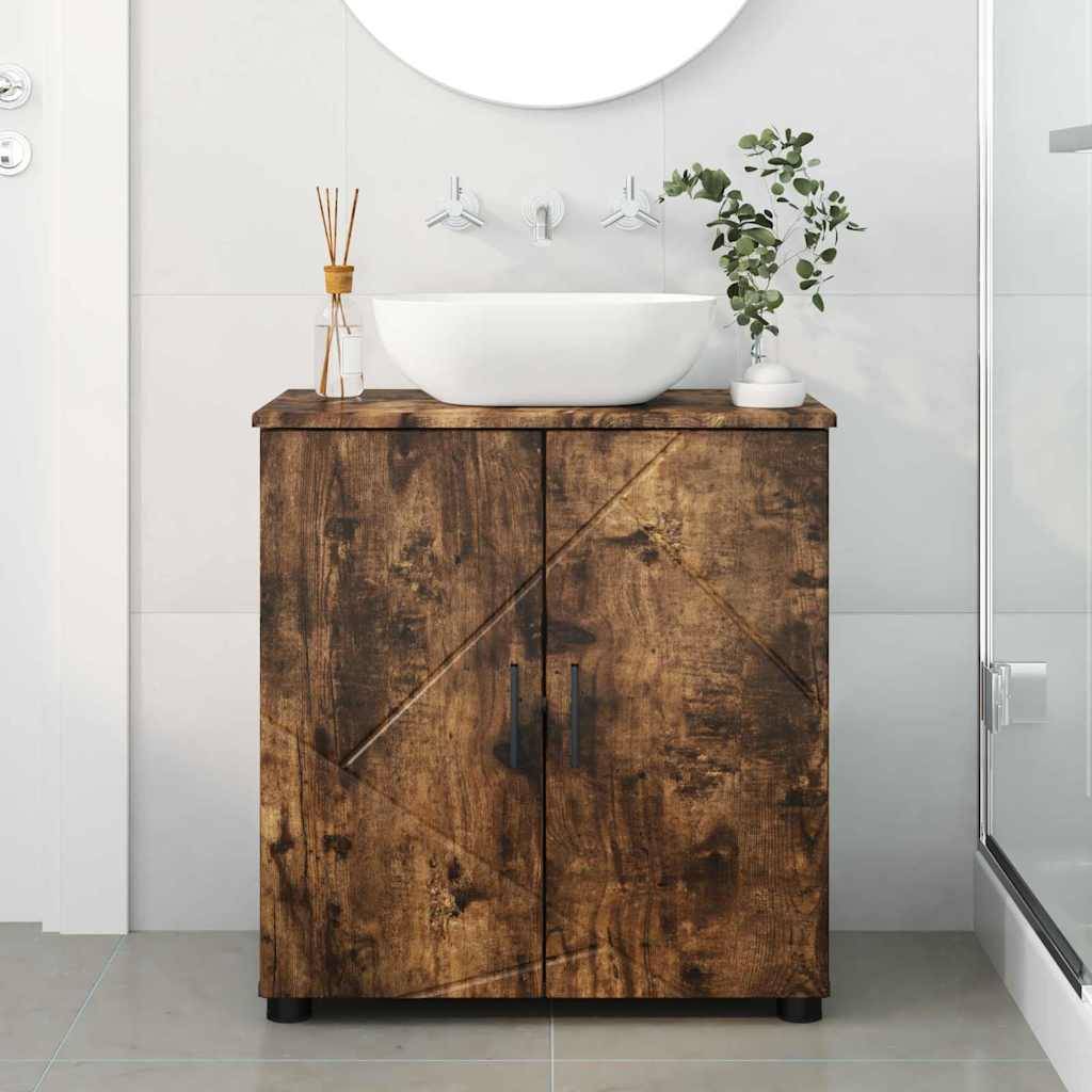 vidaXL Badezimmerschrank mit Tür Geräucherte Eiche 61 x 35 x 64 cm