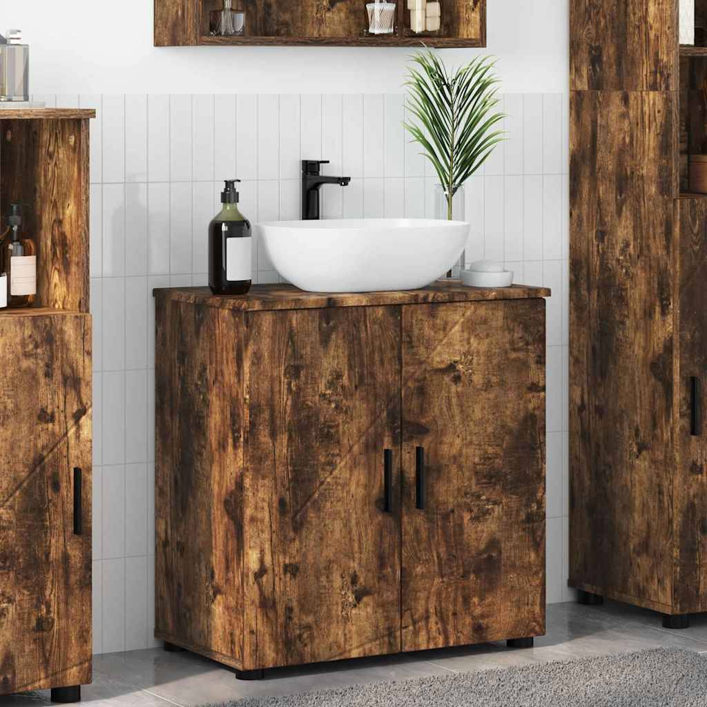 vidaXL Badezimmerschrank mit Tür Geräucherte Eiche 61 x 35 x 64 cm