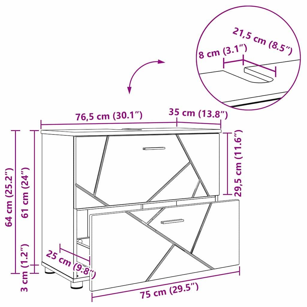 vidaXL Badezimmerschrank mit Schubladen Altholz 76,5 x 35 x 64 cm