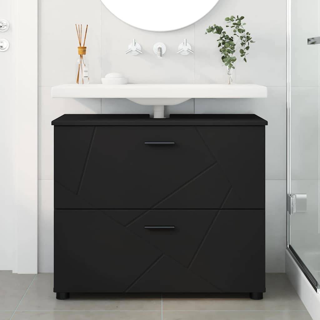 vidaXL Badezimmerschrank mit Schubladen Schwarz 76,5 x 35 x 64 cm