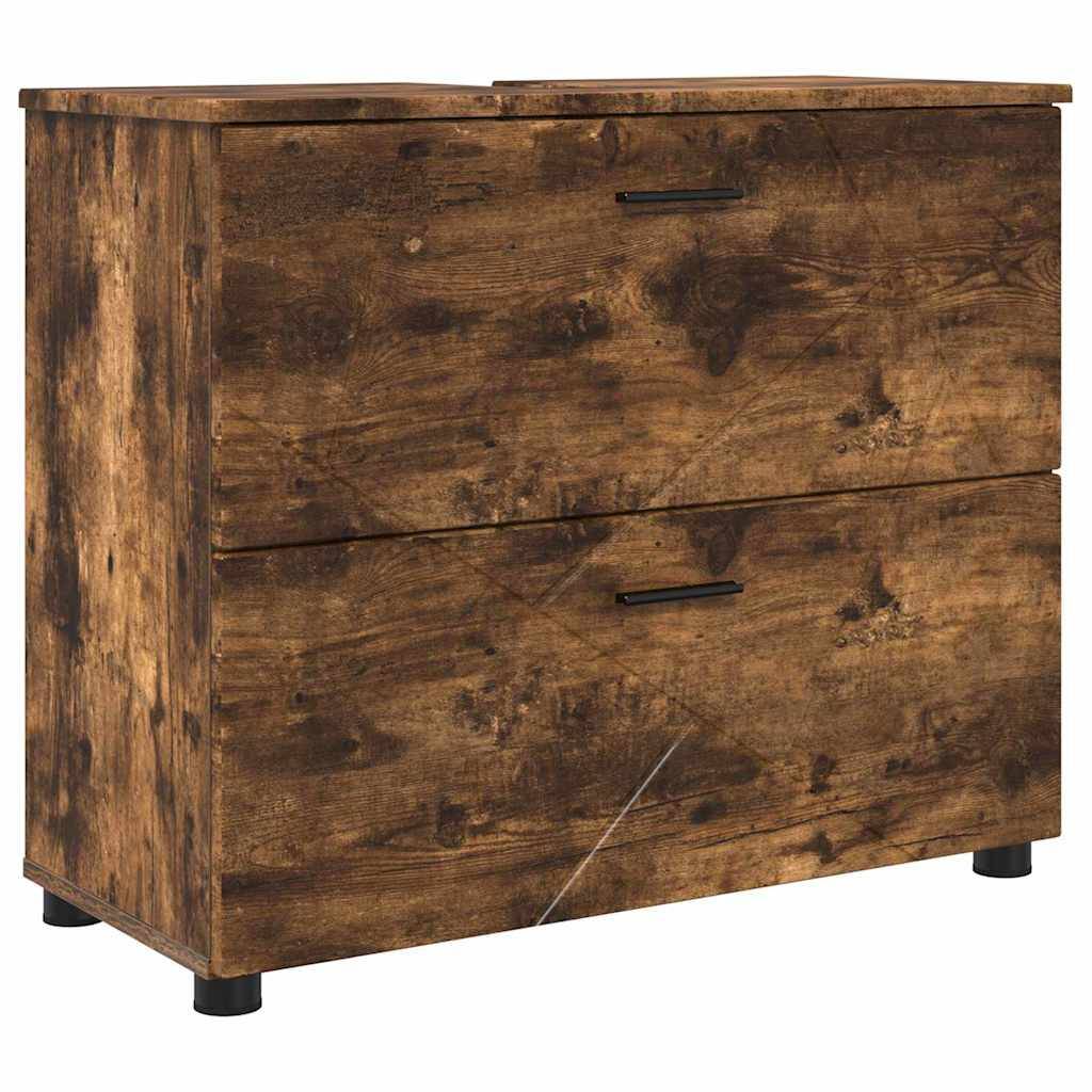 vidaXL Badezimmerschrank mit Tür Geräucherte Eiche 76,5 x 35 x 64 cm
