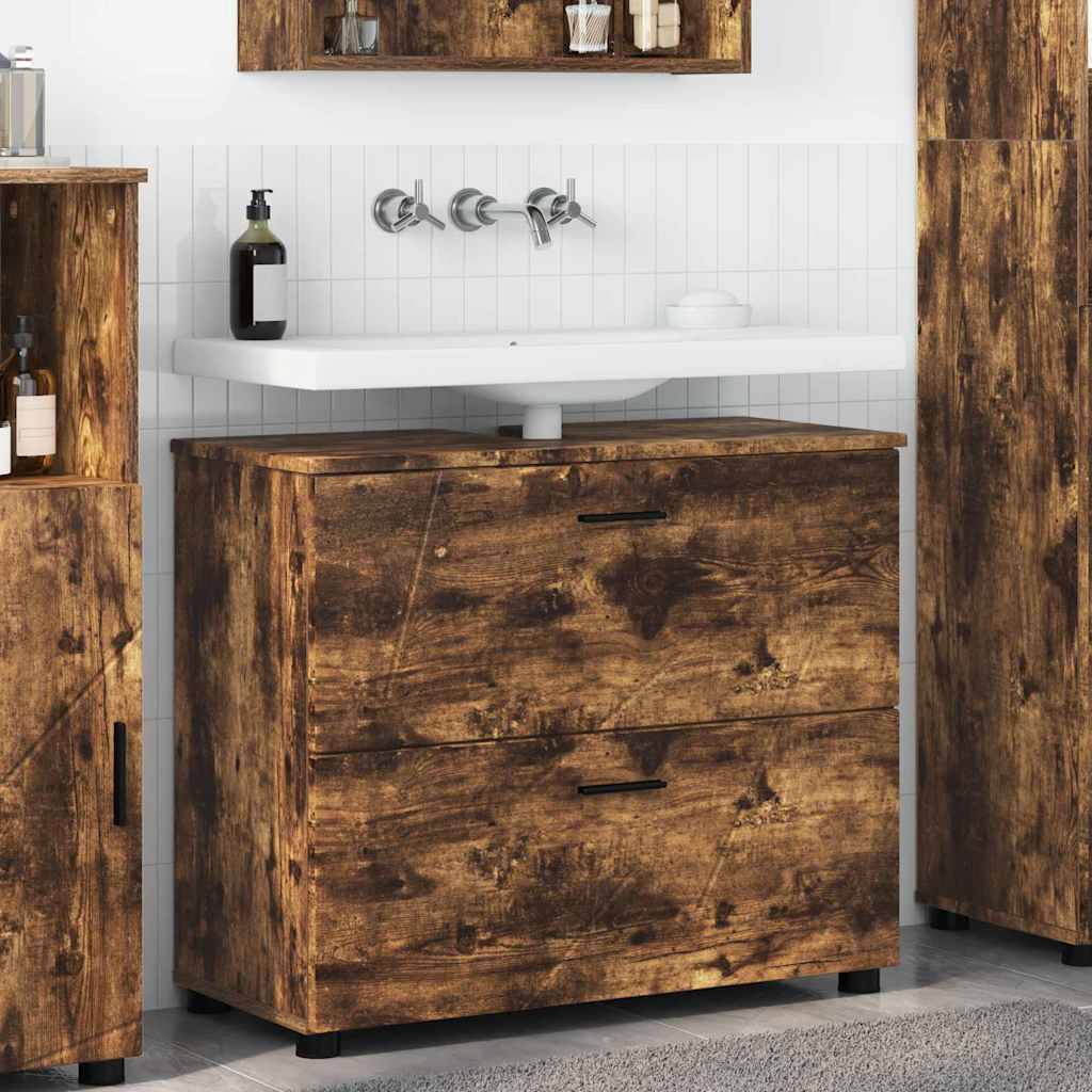 vidaXL Badezimmerschrank mit Tür Geräucherte Eiche 76,5 x 35 x 64 cm