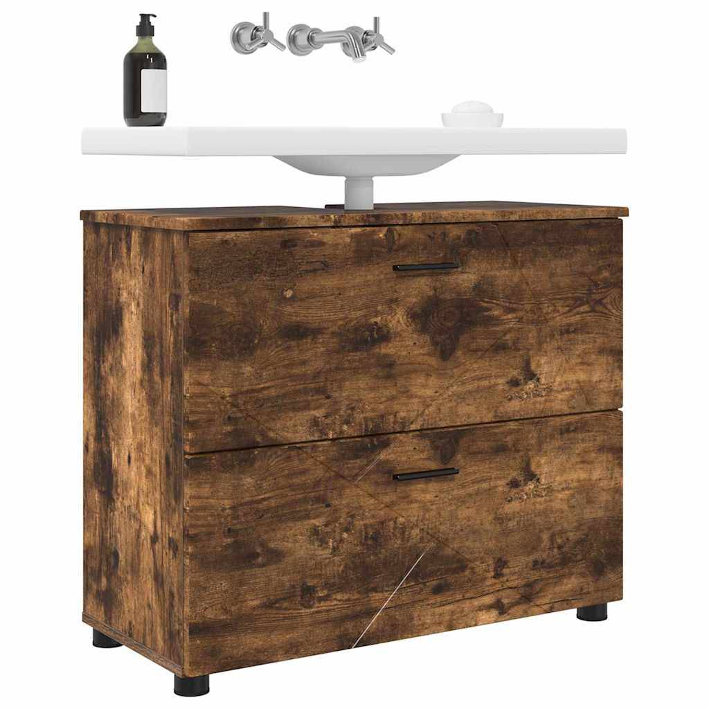 vidaXL Badezimmerschrank mit Tür Geräucherte Eiche 76,5 x 35 x 64 cm