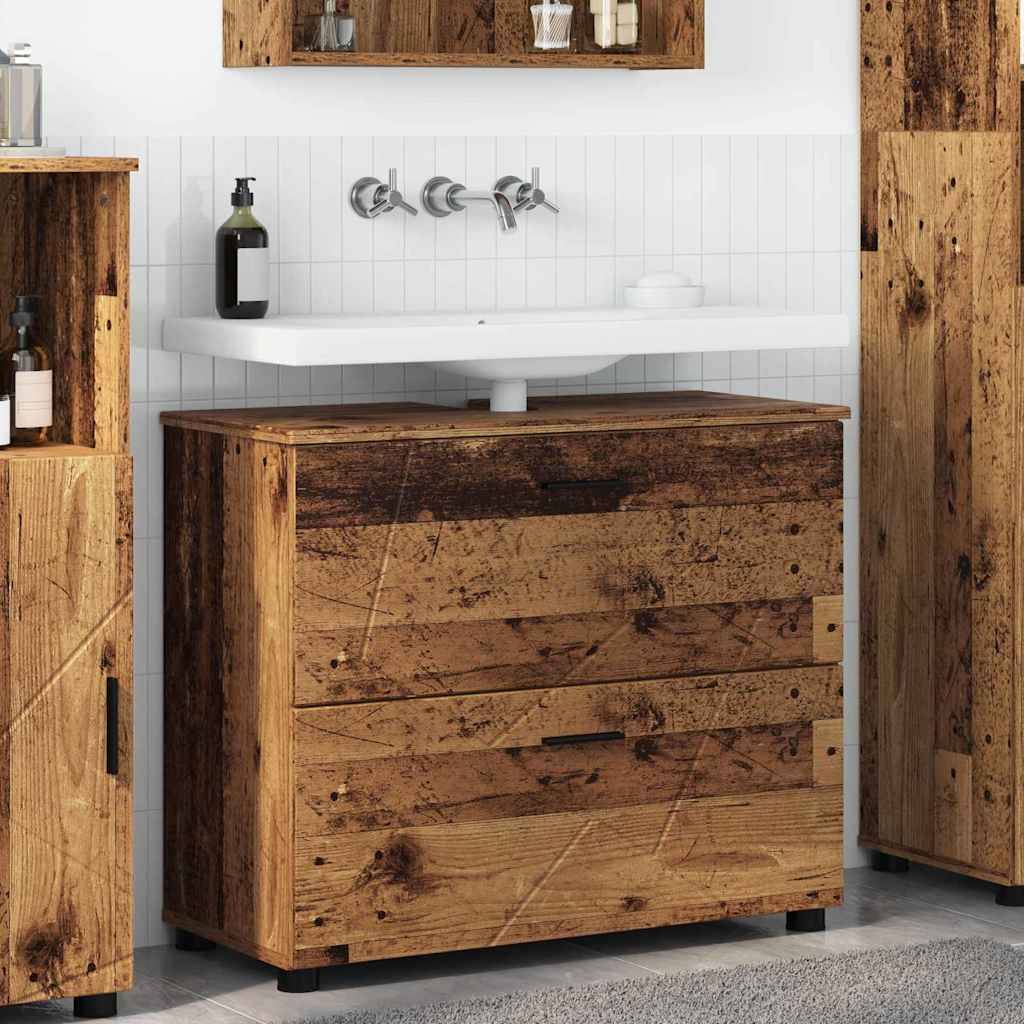 vidaXL Badezimmerschrank mit Schubladen Altholz 76,5 x 35 x 64 cm