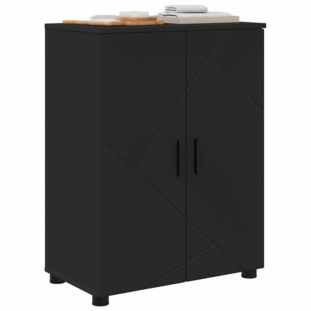 vidaXL Badezimmerschrank mit Speicher mit Tür Schwarz 60 x 35 x 80 cm