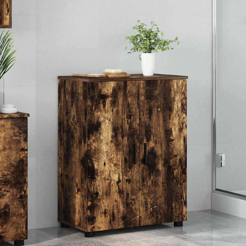 vidaXL Badezimmerschrank mit Tür Geräucherte Eiche 60 x 35 x 80 cm
