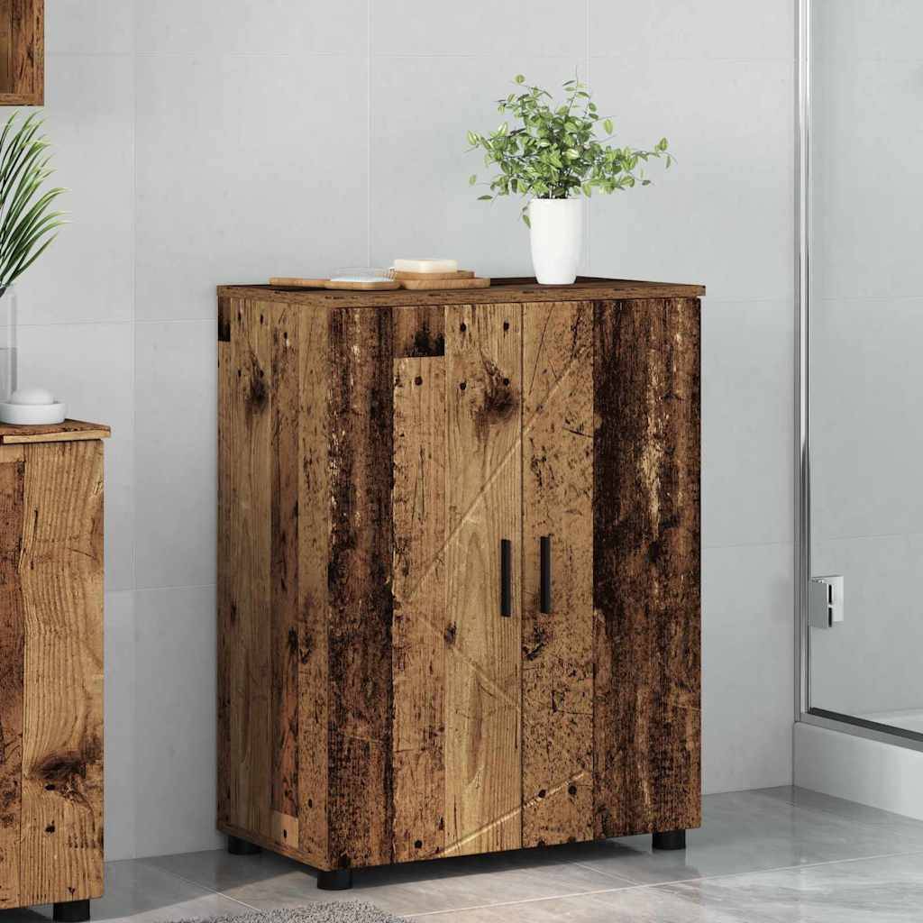 vidaXL Badezimmerschrank mit Speicher mit Tür Altholz 60 x 35 x 80 cm