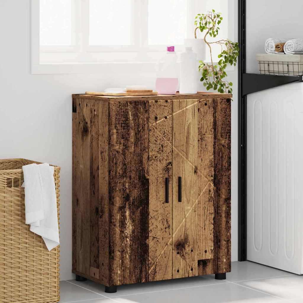 vidaXL Badezimmerschrank mit Speicher mit Tür Altholz 60 x 35 x 80 cm