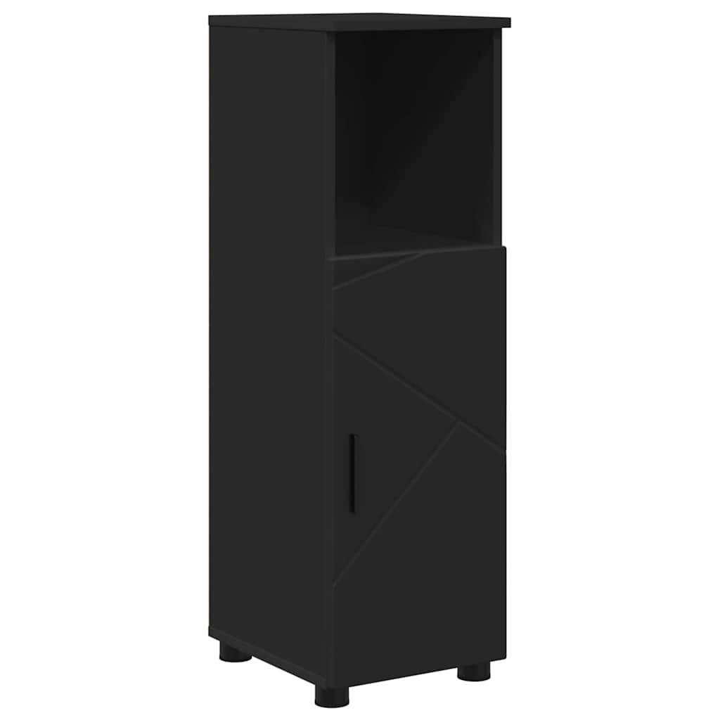 vidaXL Badezimmerschrank mit Speicher mit Tür Schwarz 30 x 35 x 95 cm