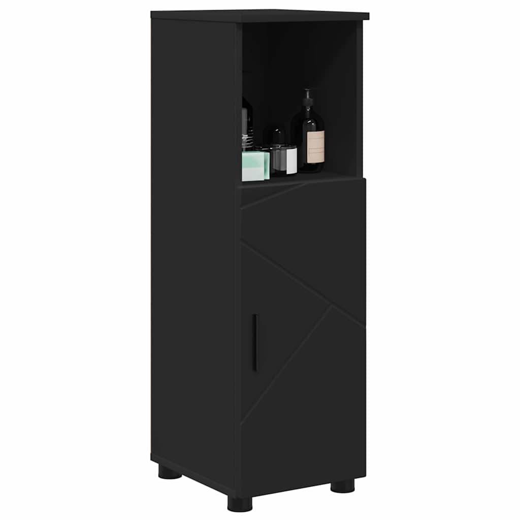 vidaXL Badezimmerschrank mit Speicher mit Tür Schwarz 30 x 35 x 95 cm