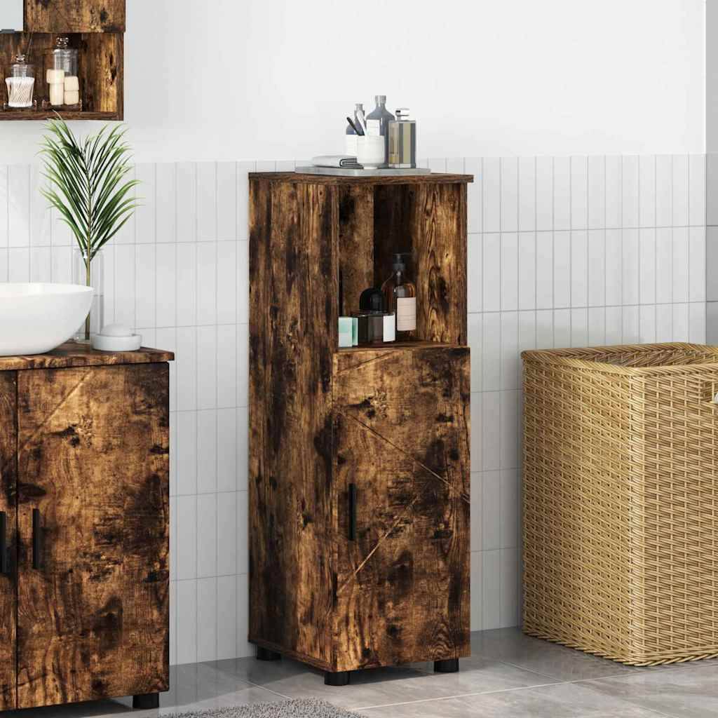 vidaXL Badezimmerschrank mit Tür Geräucherte Eiche 30 x 35 x 95 cm
