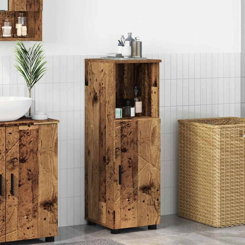 vidaXL Badezimmerschrank mit Speicher mit Tür Altholz 30 x 35 x 95 cm
