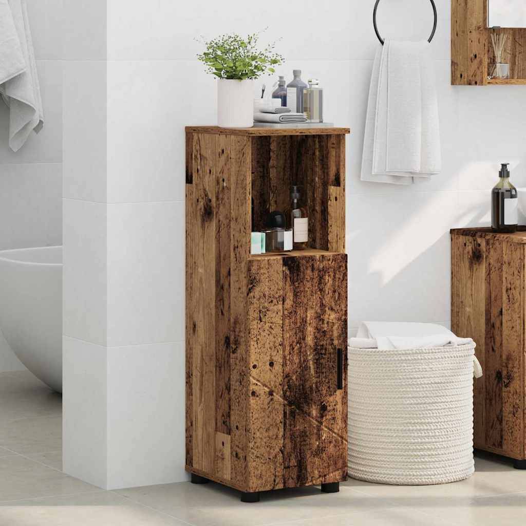 vidaXL Badezimmerschrank mit Speicher mit Tür Altholz 30 x 35 x 95 cm
