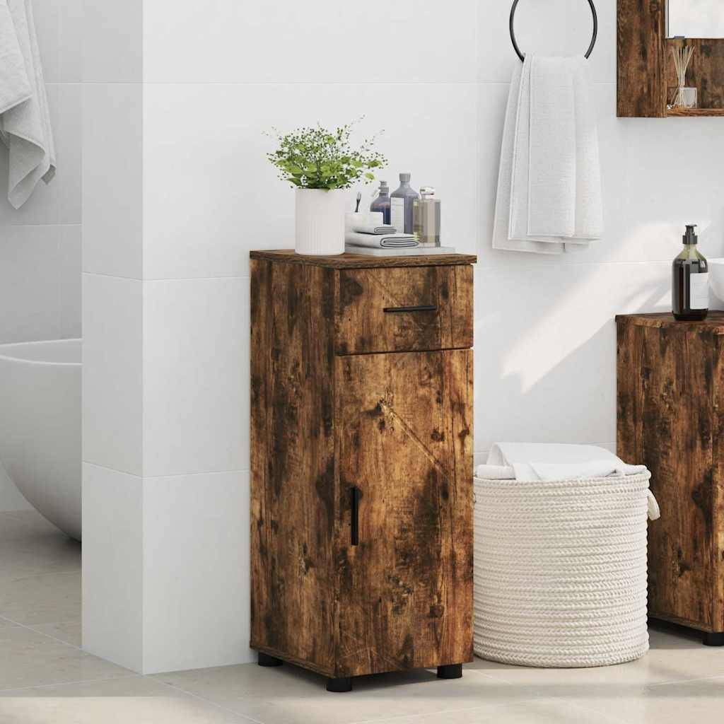 vidaXL Badezimmerschrank mit Tür Geräucherte Eiche 30 x 35 x 80 cm