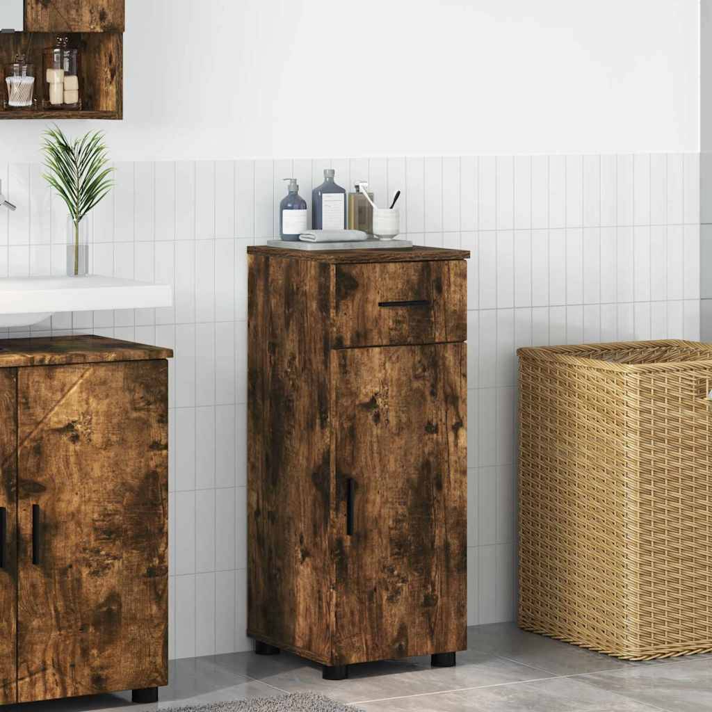 vidaXL Badezimmerschrank mit Tür Geräucherte Eiche 30 x 35 x 80 cm