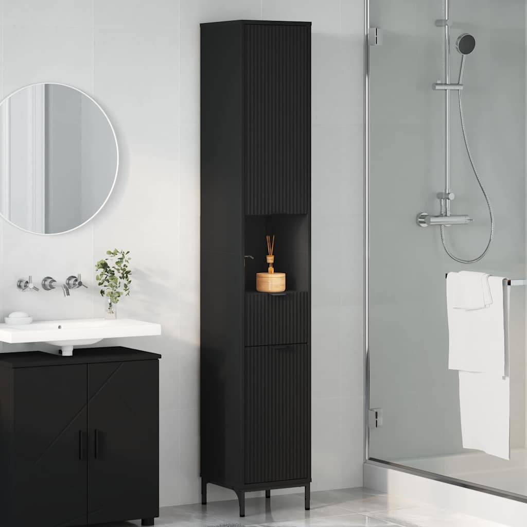 vidaXL Badezimmerschrank mit Schubladen Schwarz 31,5 x 33 x 190 cm
