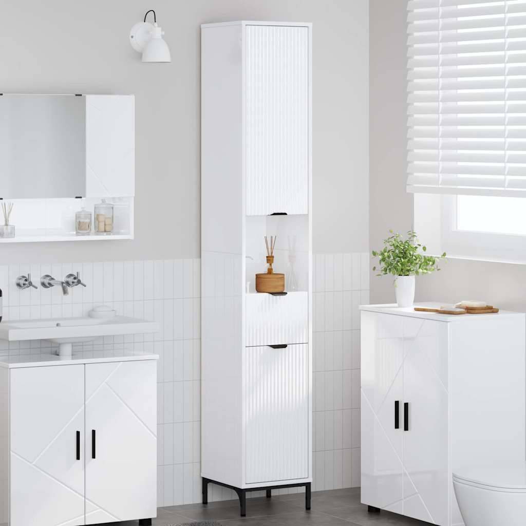 vidaXL Badezimmerschrank mit Tür Hochglanz Weiß 31,5 x 33 x 190 cm
