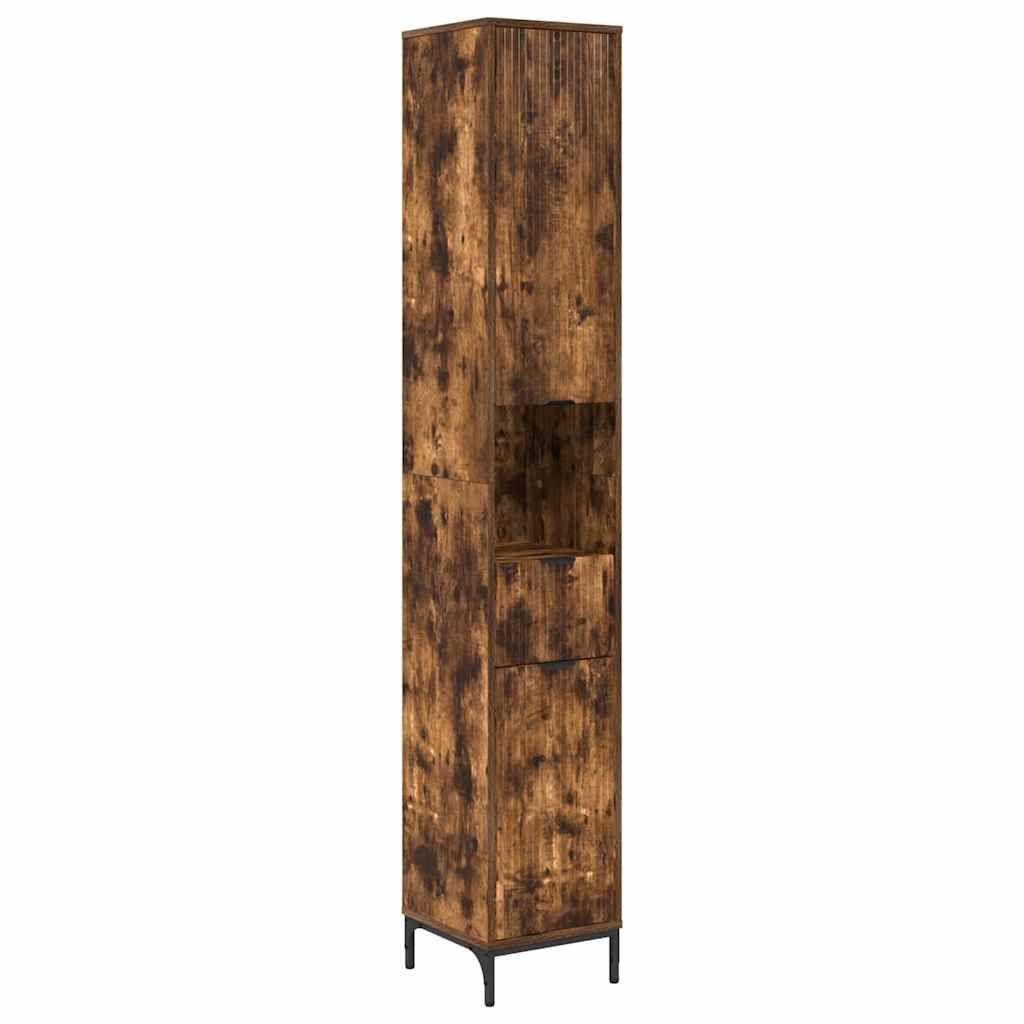 vidaXL Badezimmerschrank mit Tür Geräucherte Eiche 31,5 x 33 x 190 cm
