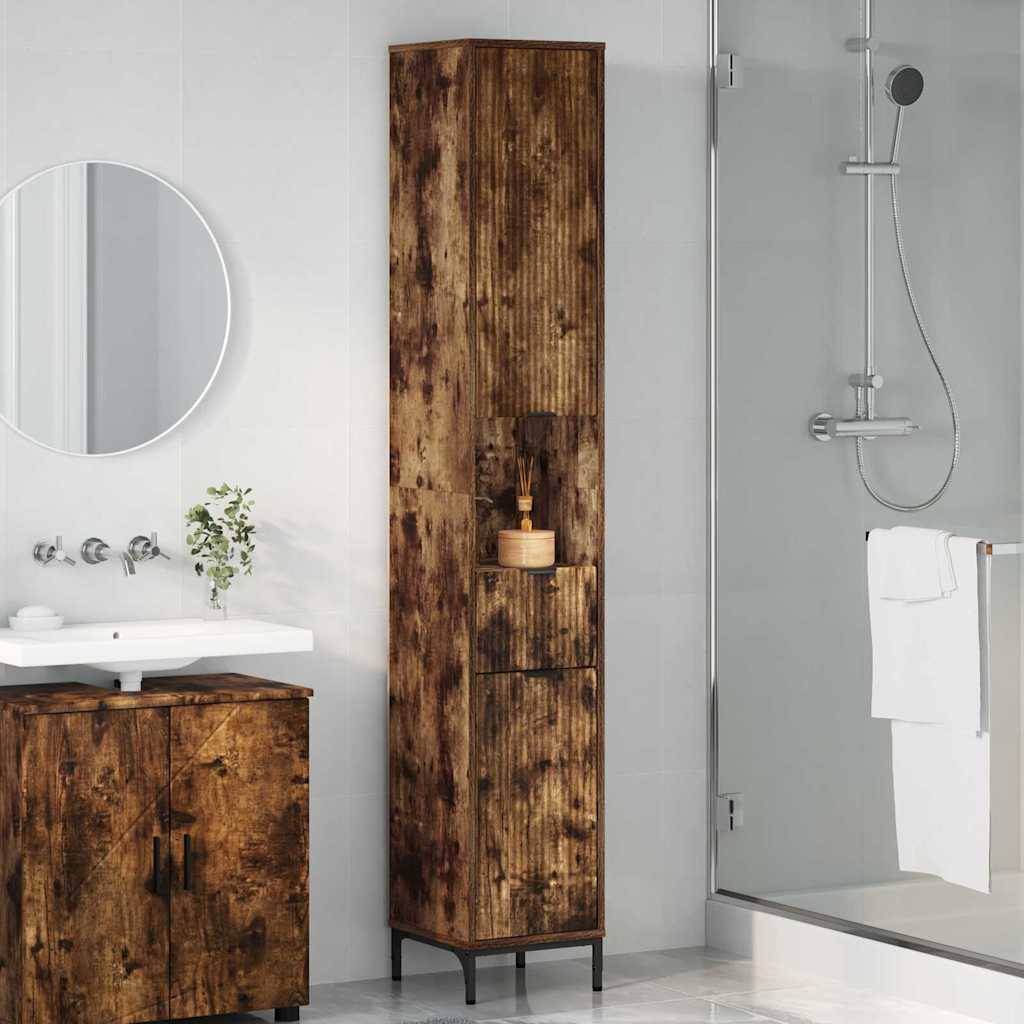 vidaXL Badezimmerschrank mit Tür Geräucherte Eiche 31,5 x 33 x 190 cm