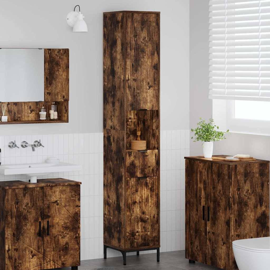 vidaXL Badezimmerschrank mit Tür Geräucherte Eiche 31,5 x 33 x 190 cm