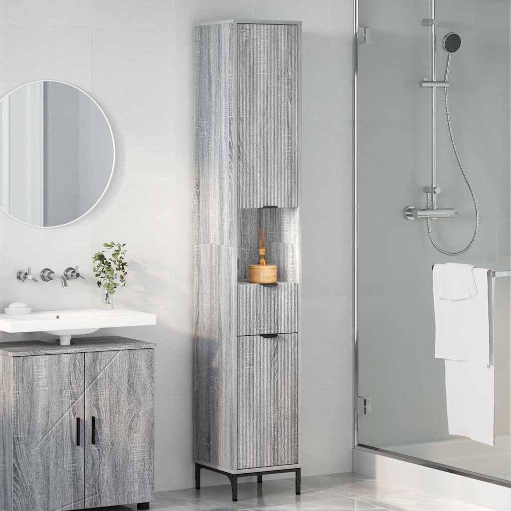 vidaXL Badezimmerschrank mit Speicher Graues Sonoma 31,5 x 33 x 190 cm