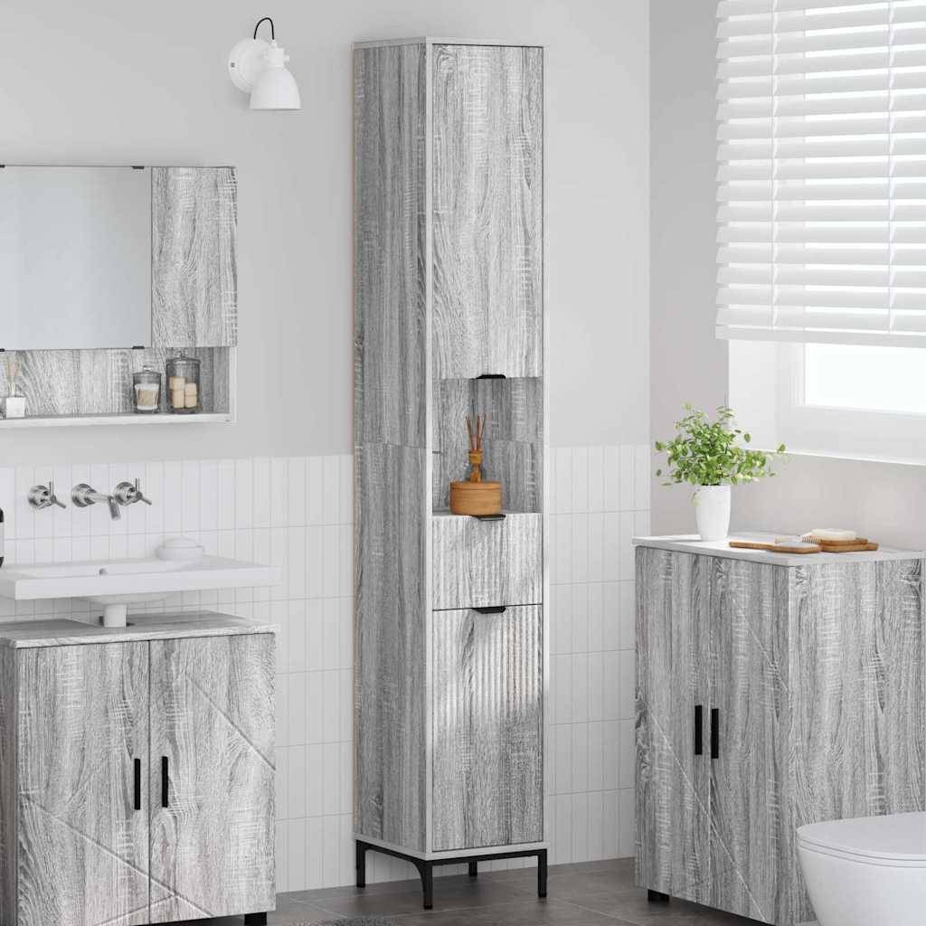 vidaXL Badezimmerschrank mit Speicher Graues Sonoma 31,5 x 33 x 190 cm