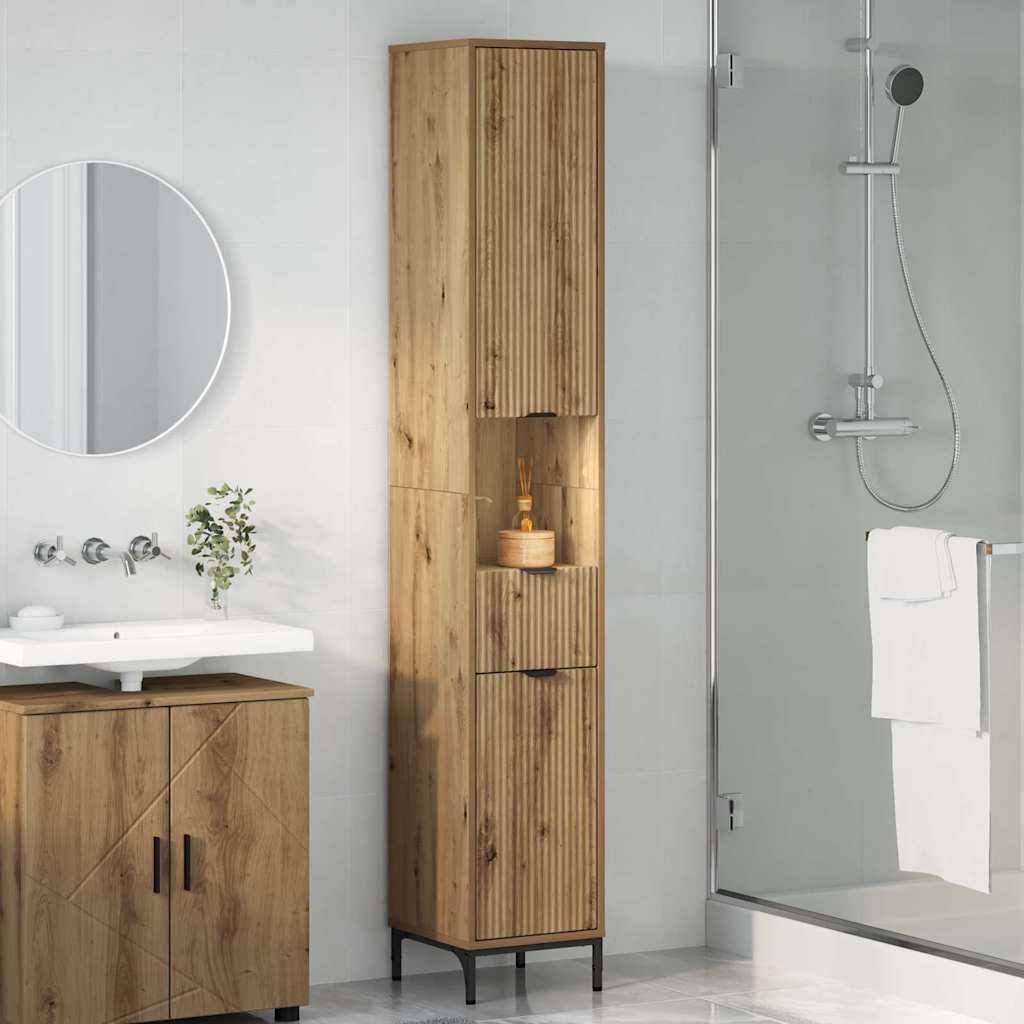 vidaXL Badezimmerschrank mit Speicher Artisan-Eiche 31,5 x 33 x 190 cm
