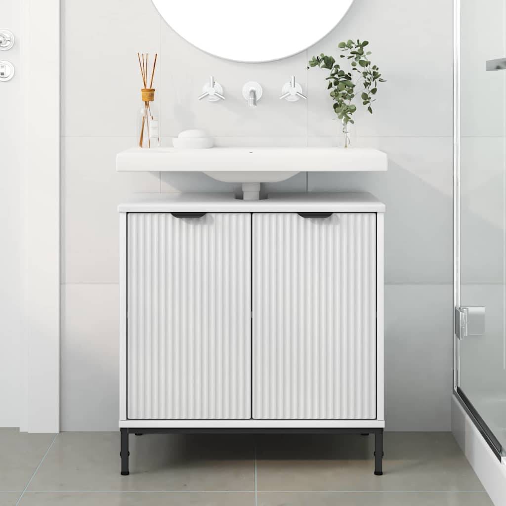 vidaXL Badezimmer Waschbecken Schrank mit Tür Weiß 60,5 x 33,5 x 61 cm
