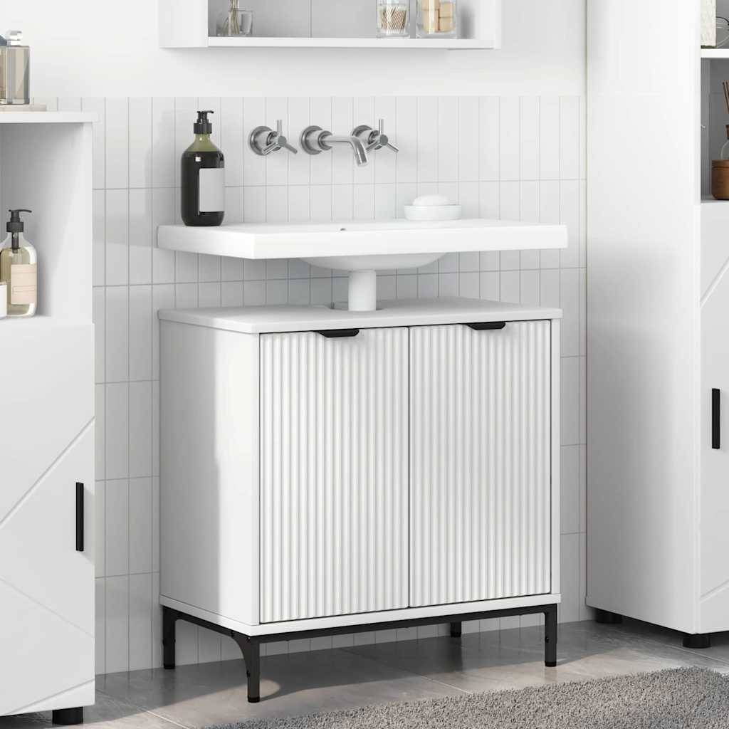 vidaXL Badezimmer Waschbecken Schrank mit Tür Weiß 60,5 x 33,5 x 61 cm