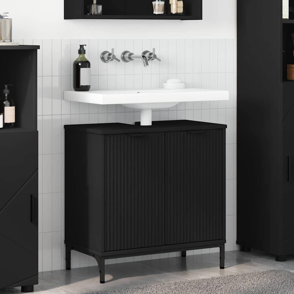 vidaXL Waschbeckenschrank Schwarz 60,5 x 33,5 x 61 cm Holzwerkstoff