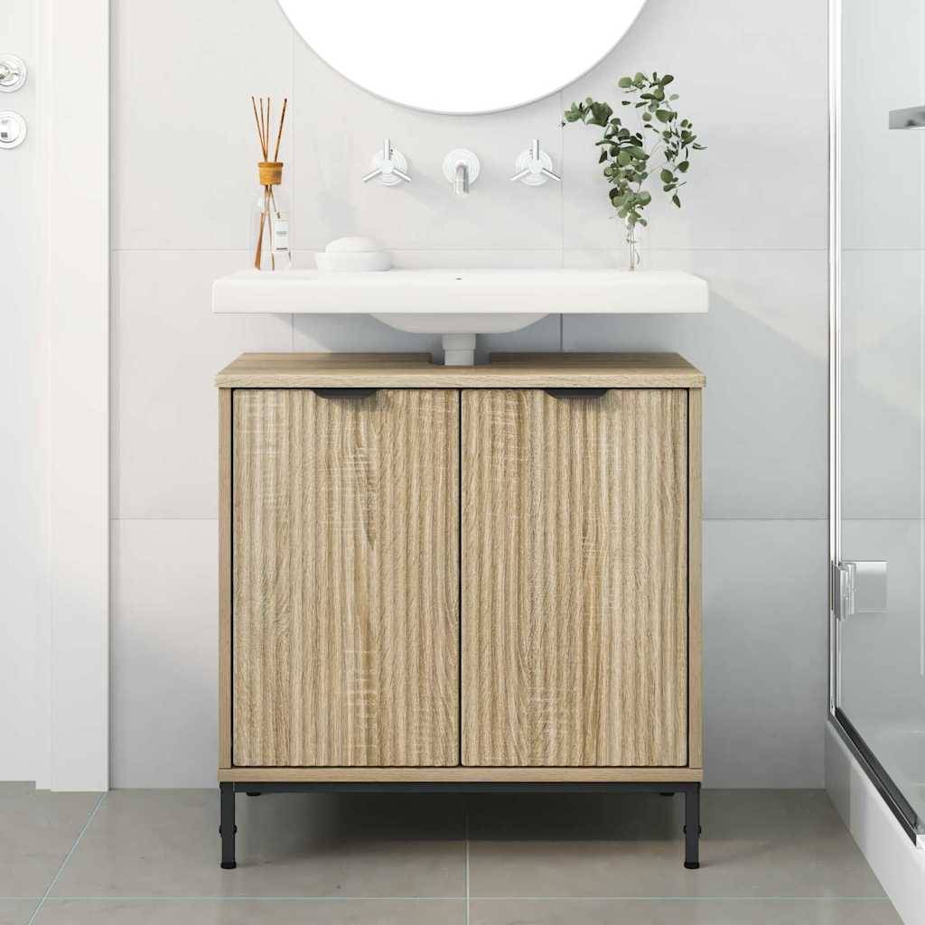vidaXL Waschbeckenschrank mit Tür Sonoma-Eiche 60,5 x 33,5 x 61 cm
