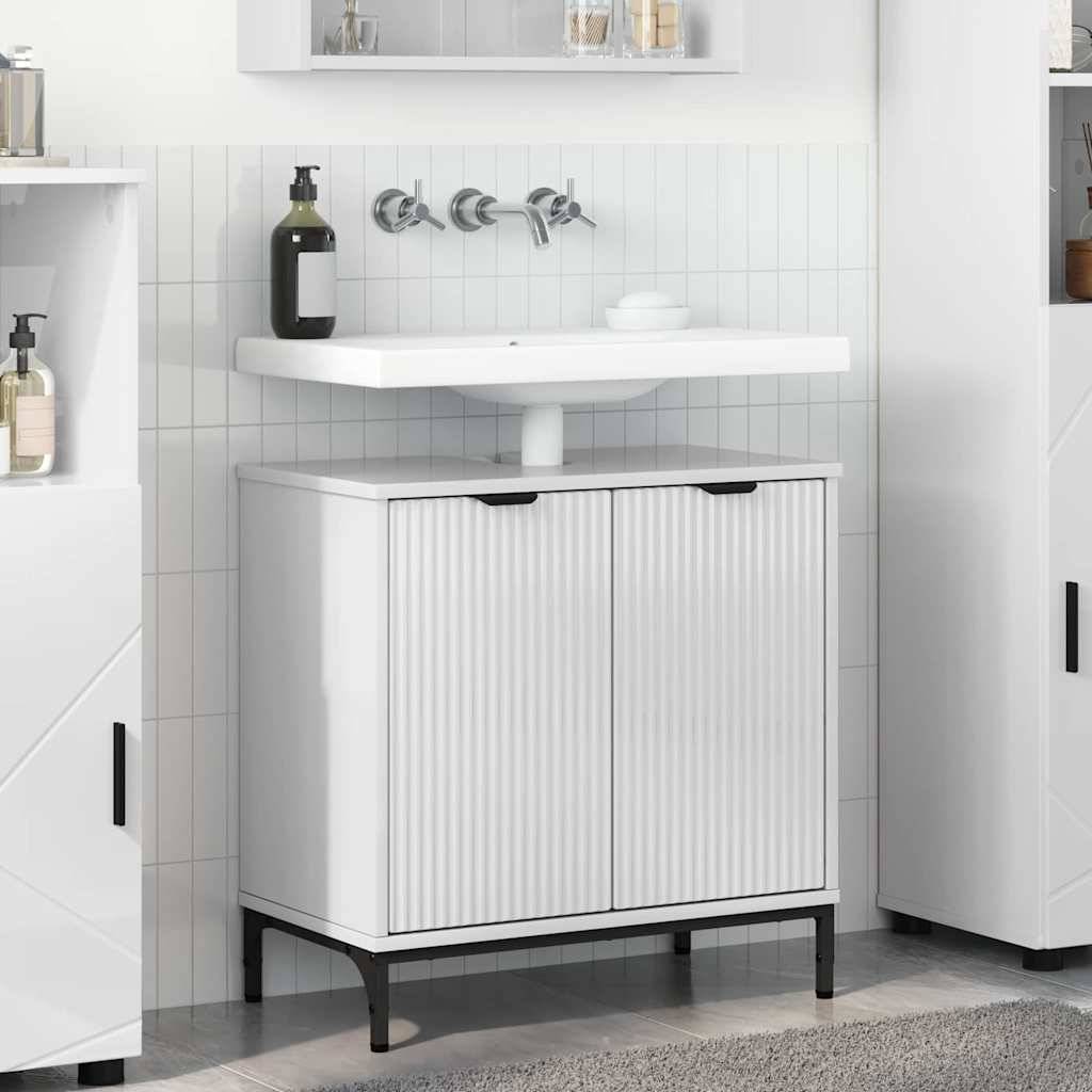 vidaXL Badezimmer Waschbecken Schrank mit Speicher Hochglanz-Weiß