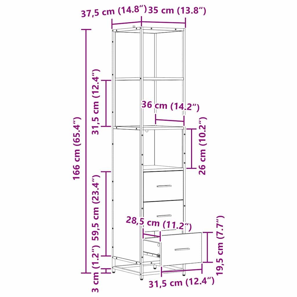 vidaXL Badezimmermöbel-Set Schwarz Eichen-Optik 35 x 37,5 x 166 cm