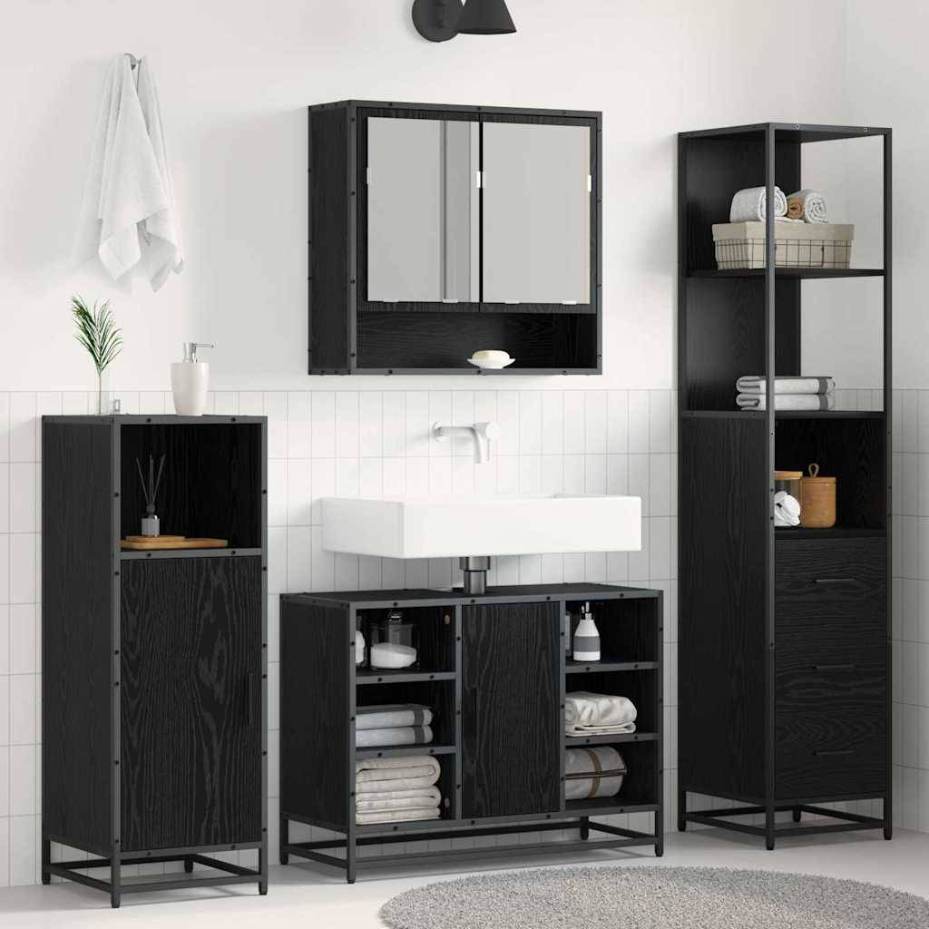 vidaXL Badezimmermöbel-Set Schwarz Eichen-Optik 35 x 37,5 x 166 cm