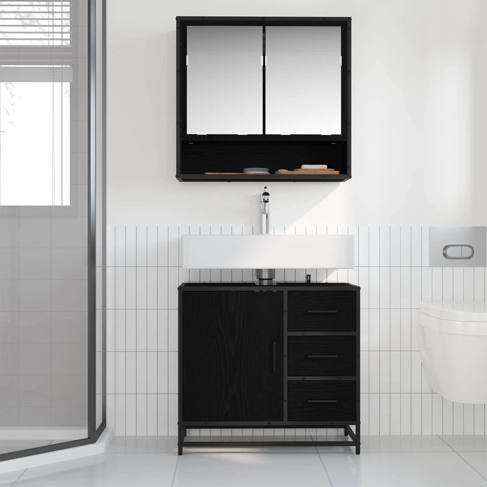 vidaXL Badezimmerschrank mit Tür Schwarz Eichen-Optik 65 x 33 x 60 cm